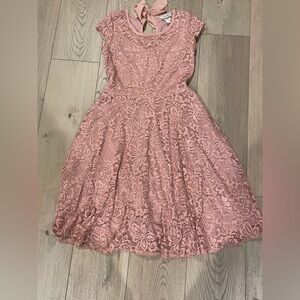 Vintage Jody California Pink Blush Dusty Rose Lace Lined Dress Cap Sleeve